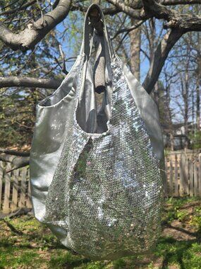 Silver sequin large tote